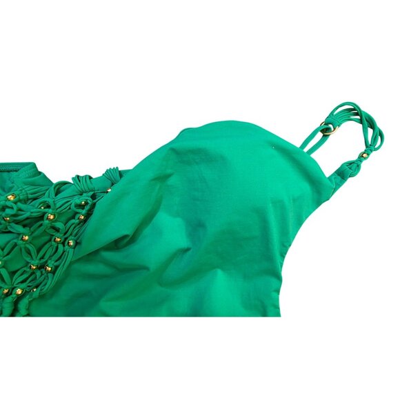 PQ NWT Green Swimsuit Gold Beaded Macrame One Piece Large - Picture 4 of 8